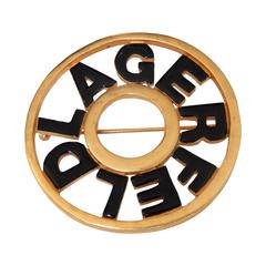 1980s Karl Lagerfeld Signature Gold Tone and Enamel Brooch 12