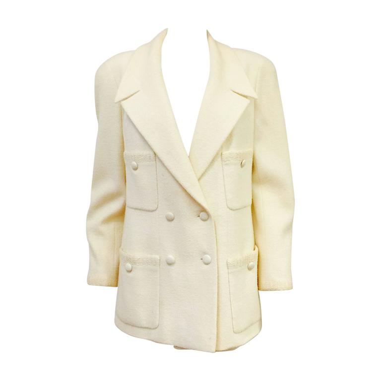 Chanel 1997 Cruise Collection Ivory Wool Boucle Double Breasted Jacket at  1stDibs