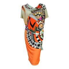 Etro Viscose Abstract Print Day Dress With Dolman Sleeves