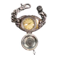 CHROME HEARTS Sterling Silver Fleur De Lis Engraved Chain Heuer Watch