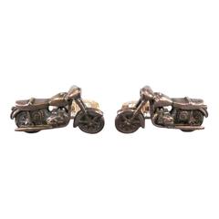 GOURJI Sterling Silver Motorcycle Cuff Links With Red Ruby