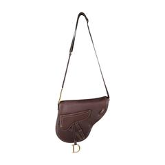 CHRISTIAN DIOR Brown Leather Saddle Shape Shoulder Bag