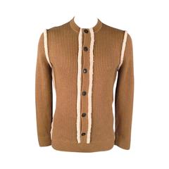DOLCE & GABBANA Size XL Merino Wool Tan Shearling Trim Sweater