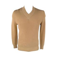 DRIES VAN NOTEN Size M Khaki Cotton Knit V Neck Sweater