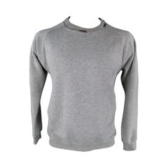 SAINT LAURENT Size XL Heather Gray Cotton Zip Collar Raglan Sweatshirt