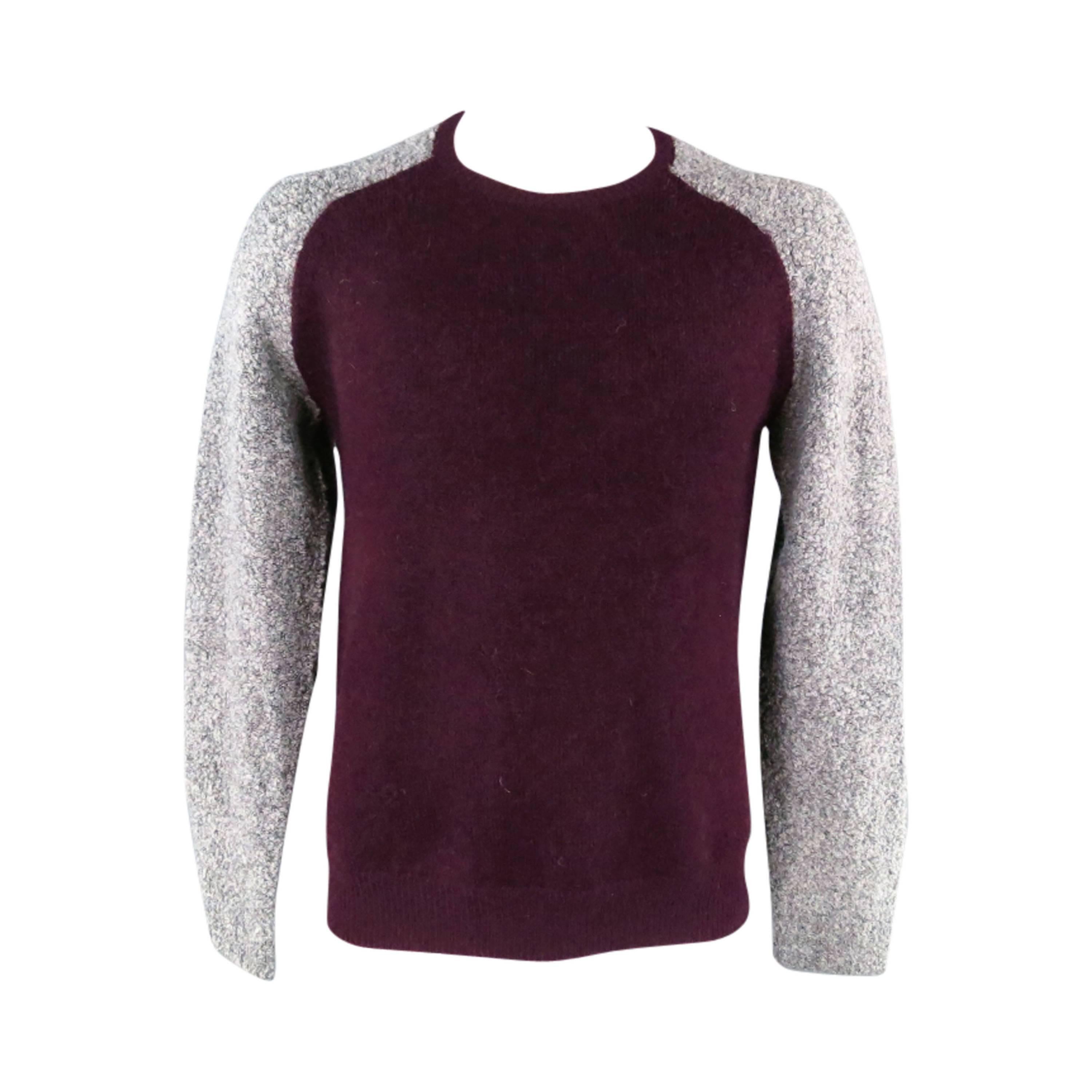 NEIL BARRETT Size XL Grey & Burgundy Wool Blend Raglan Sweater