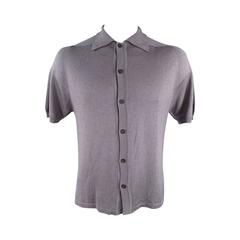 Vintage YVES SAINT LAURENT Size XL Dark Gray Silk / Cashmere Short Sleeve Shirt