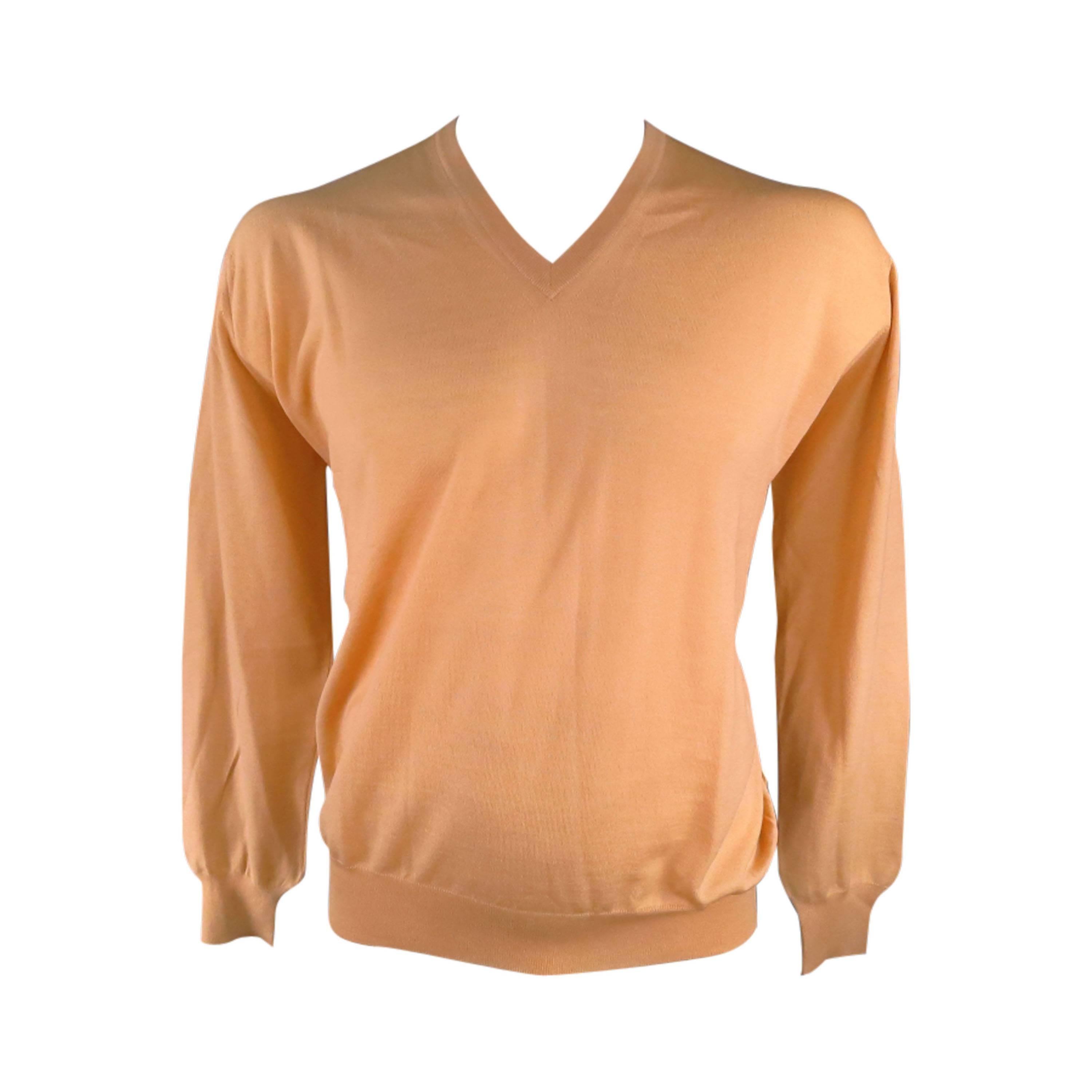 Gianni Versace Peach Nude Wool V Neck Pullover Sweater
