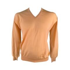 GIANNI VERSACE Size XL Peach Nude Wool V Neck Pullover Sweater 1
