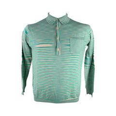MISSONI Size S Green & Beige Striped Knit Long Sleeve Polo
