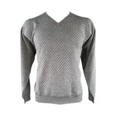 BRIONI Size XL Black & White Woven Pattern Wool V Neck Pullover 9