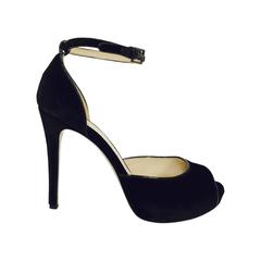 New MaxMara Black Velvet High Heel Peep Toe Shoes With Ankle Straps 2