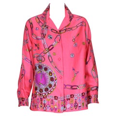 Italian Silk Watch Print Blouse