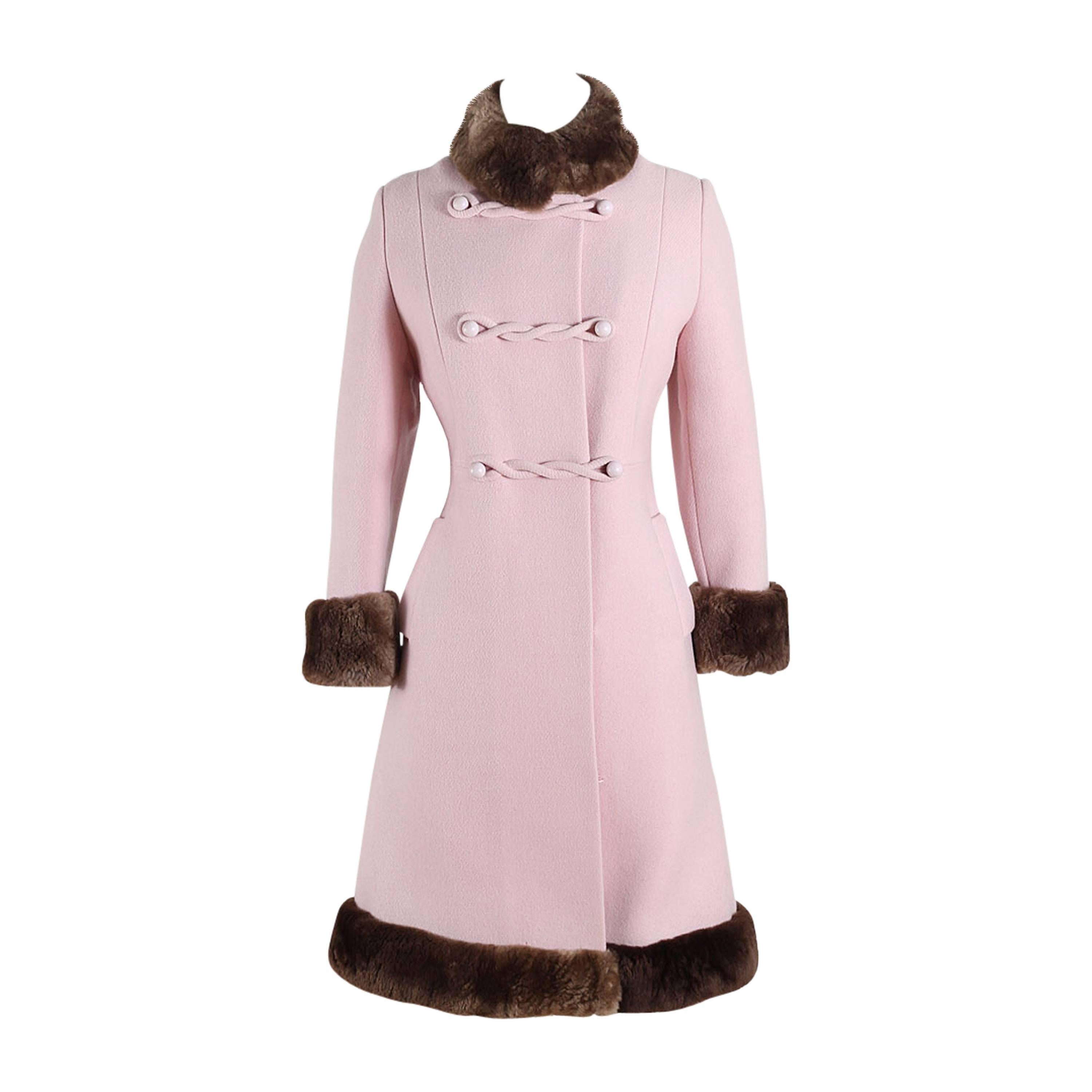 Vintage 1960s Pink Wool Mouton Fur Coat