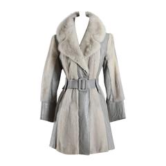 Vintage 1970s Gray Leather Silver Mink Fur Coat