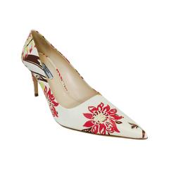 New Prada Floral Print Saffiano Leather Pointed Toe High Heel Pumps 