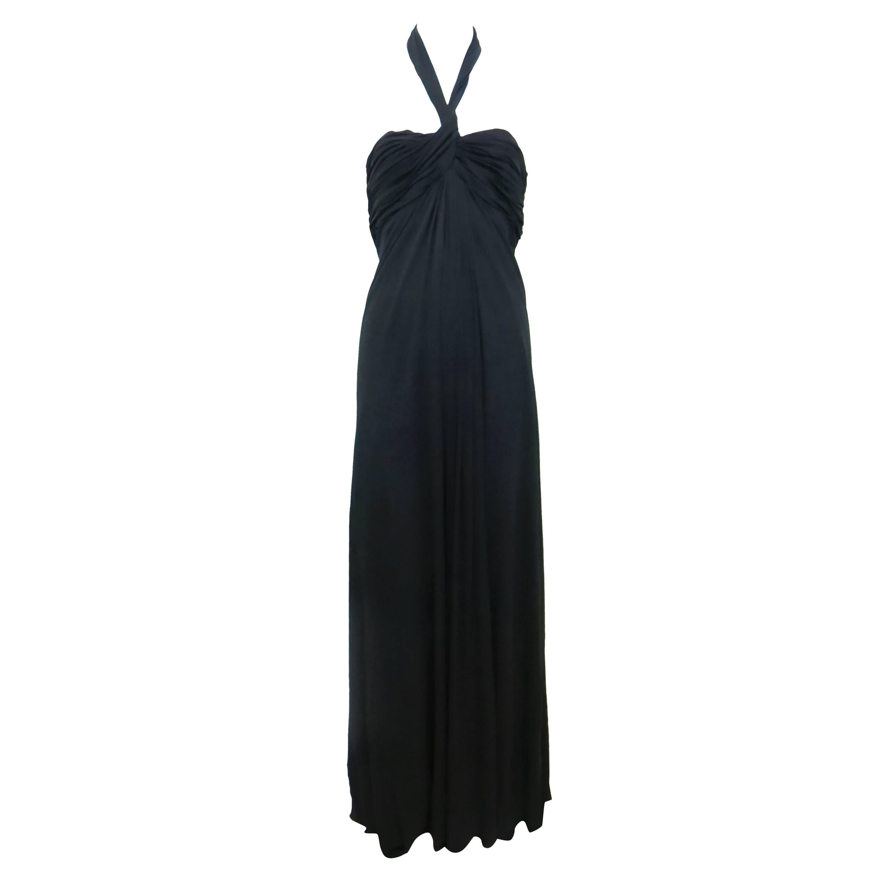 1970s Bill Tice for Malcolm Starr Black Halter Gown For Sale