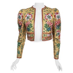 Vintage Archival 1979 Lanvin Haute Couture Embroidered Beaded Gold Lamé Cropped Jacket