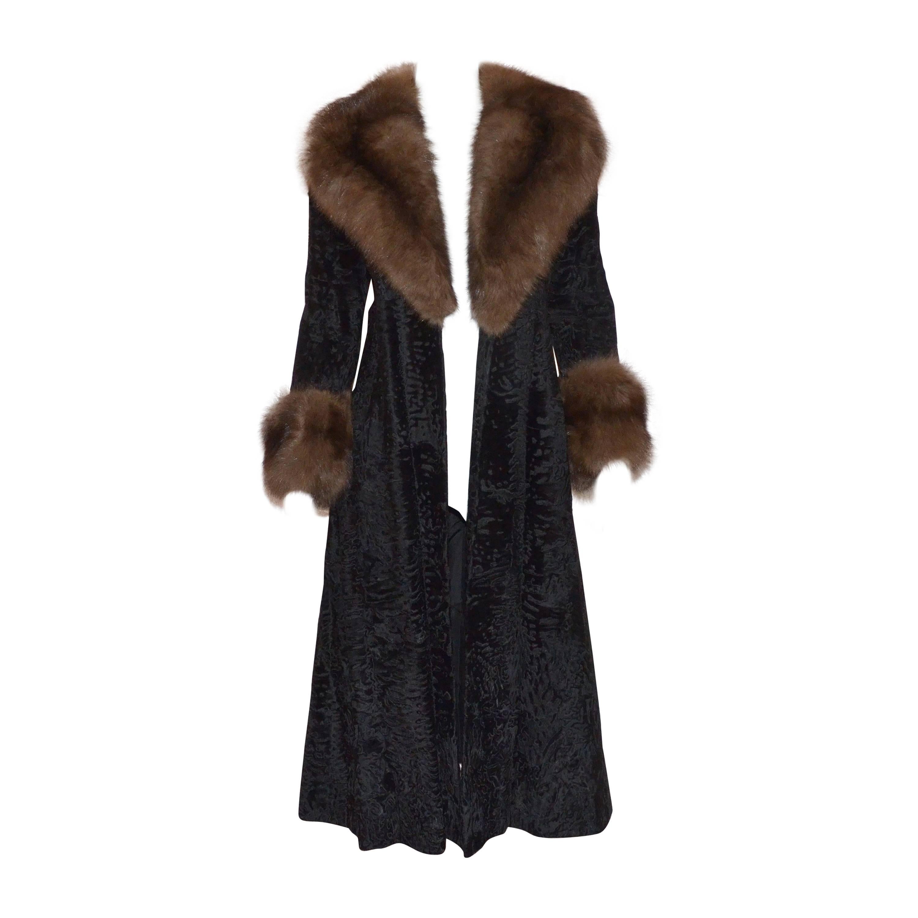 Christian Dior Furs I. Magnin Vintage Broadtail Coat Sable Collar Trim