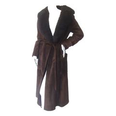 Vintage Saks Fifth Avenue Brown Suede Belted Coat c 1970s