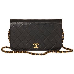 1994 Chanel Black Quilted Lambskin Vintage Classic Single Full Flap Bag 