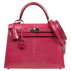 Hermes Kelly 25 Bag Sellier Fuschia Pink Lizard Palladium