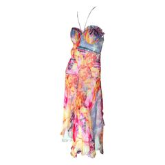 Alexander McQueen Backless Silk Chiffon Colorful Print Dress