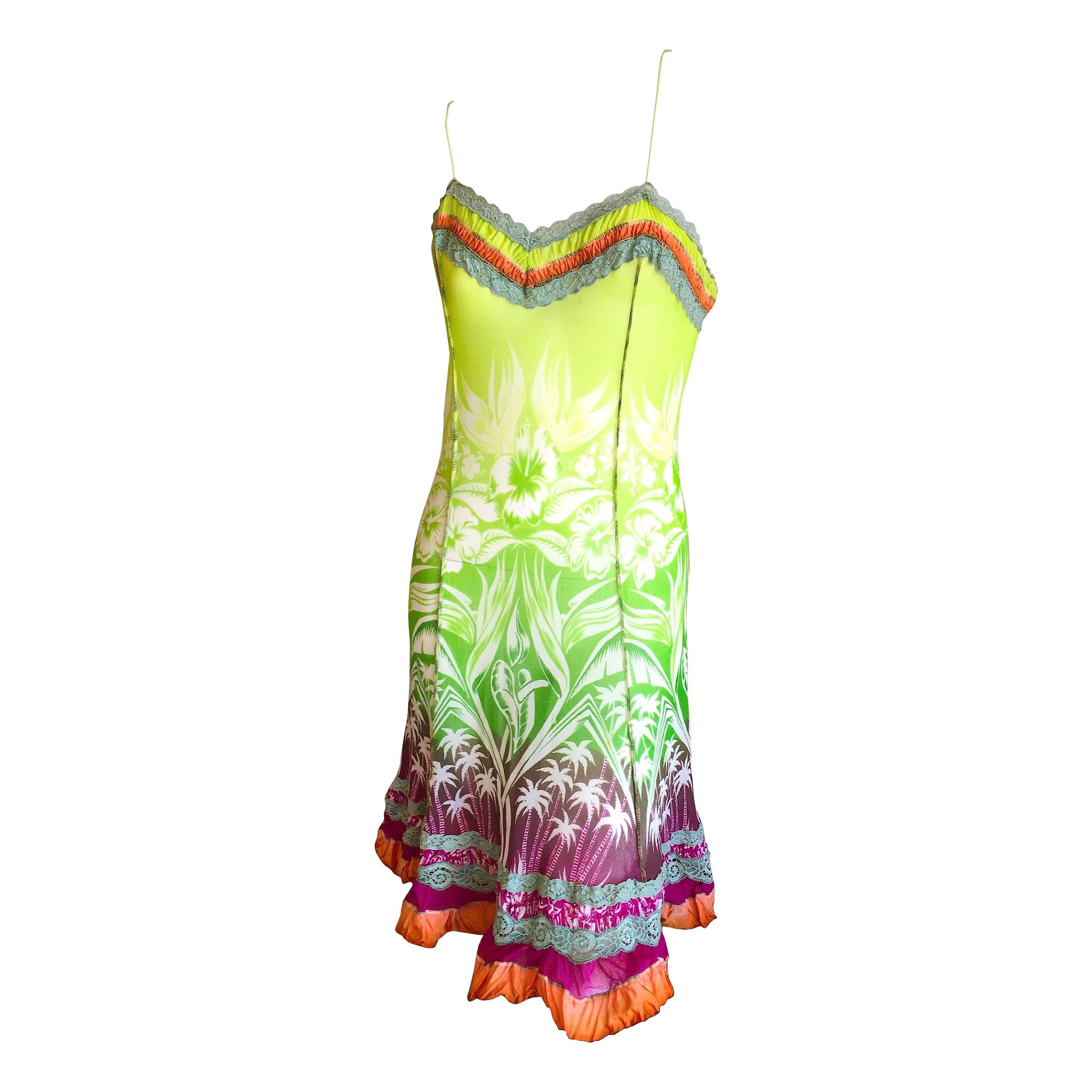 Jean Paul Gaultier Festive Slip Dress with Colorful Ruffles