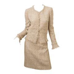 Chanel Gold Tweed Skirt Suit For Sale at 1stDibs