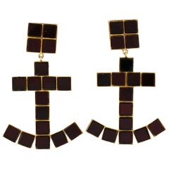 Retro Iconic Yves Saint Laurent Iconic Mirror Tile Anchor Earrings