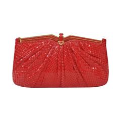 Judith Leiber Red Snakeskin Clutch 12