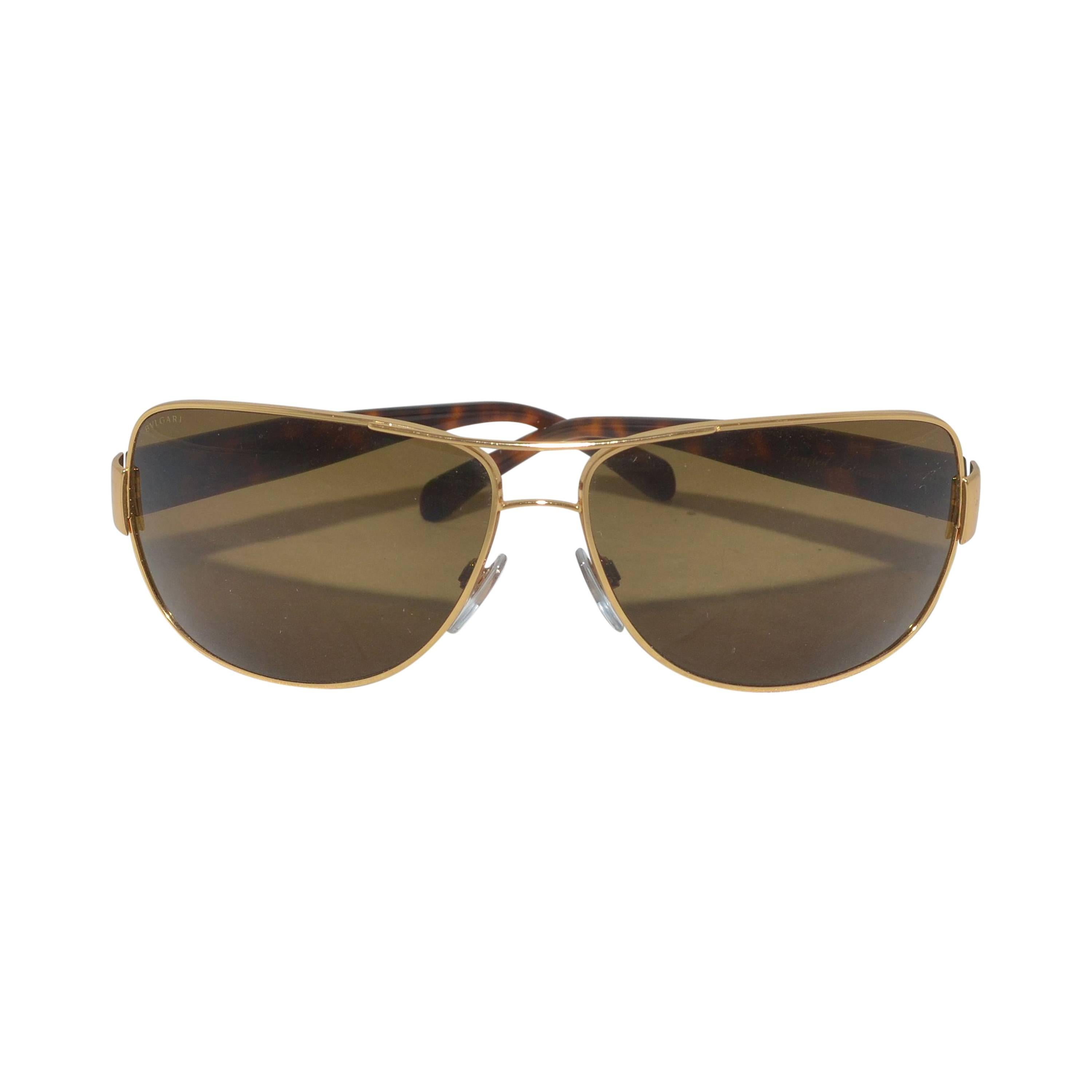 Bulgari 18k Gold Plated Polarzied Aviator Sunglasses Limited Edition