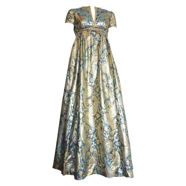 1960's MALCOLM STARR Colinda golden brocade evening gown dress at 1stDibs