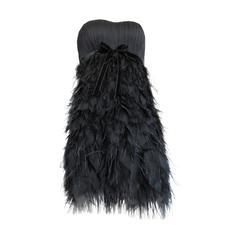 ANDREW GN Black ostrich feather plume silk cocktail dress
