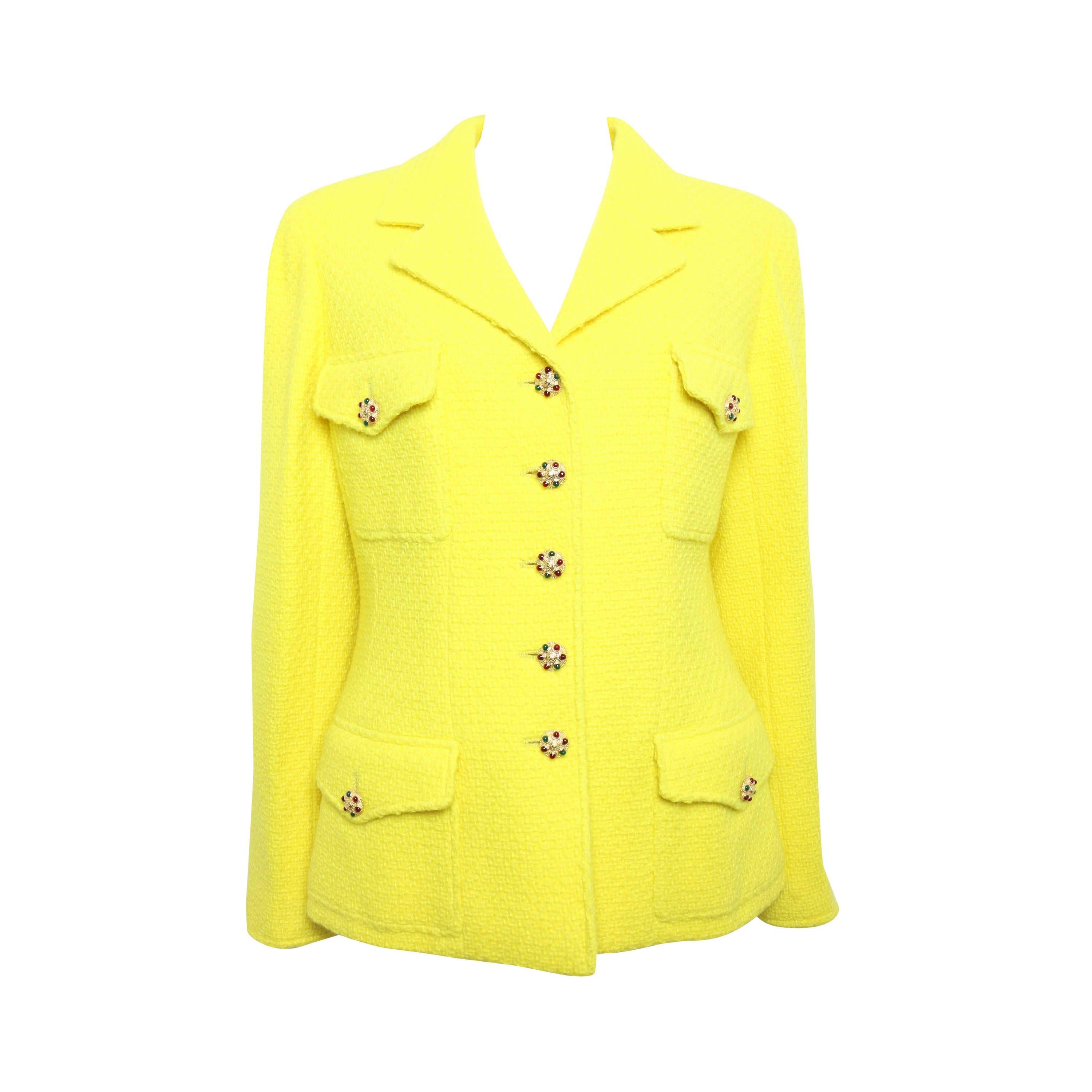 Chanel Gripoix Yellow Wool Tweed Jacket