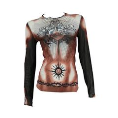 Jean Paul Gaultier Rare 1990s "Safe Sex For Ever" Tattoo Mesh Top Unisex 11