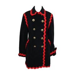 Moschino Black Wool Red Piping Trim Double Breasted Coat