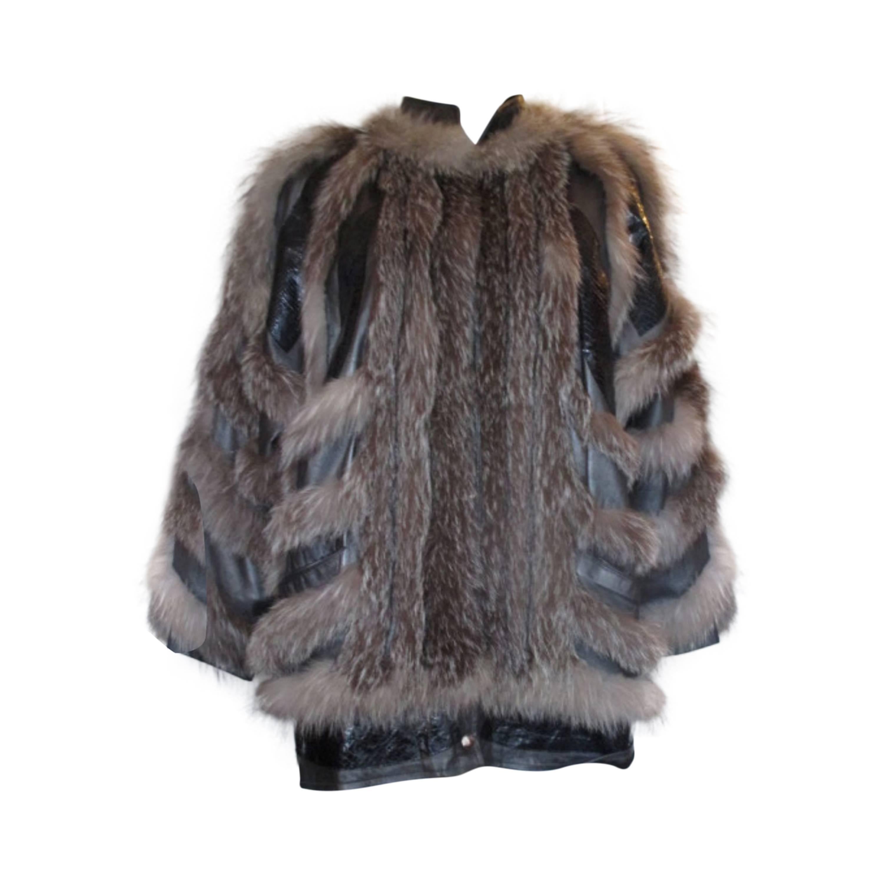 Funky Silver Fox Fur Leather Jacket 