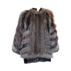 Vintage Funky Silver Fox Fur Leather Jacket 