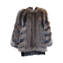 Funky silver fox fur jacket with leather and python 10
