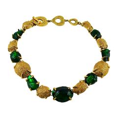 Yves Saint Laurent YSL by Robert Goossens Vintage Gold and Emerald Necklace