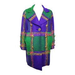 Christian Lacroix Multi-Coloured Double Breasted Wool Plaid Coat 3