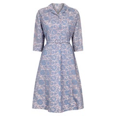 1950s Blush & Blue Lace Belted Shirt Waister Dress