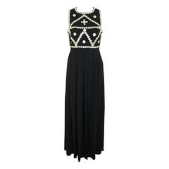 Franck Sorbier Haute Couture Black Embroidered Mother of Pearl Button Maxi Dress 10