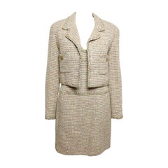 Tailleur robe vintage en tweed métallisé doré Chanel 94