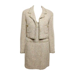 Vintage 94 Chanel Gold Tweed Metallic Dress Suit