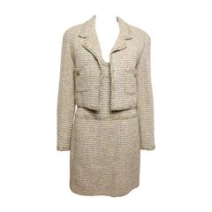 Chanel Gold Tweed Metallic Dress Suit 4