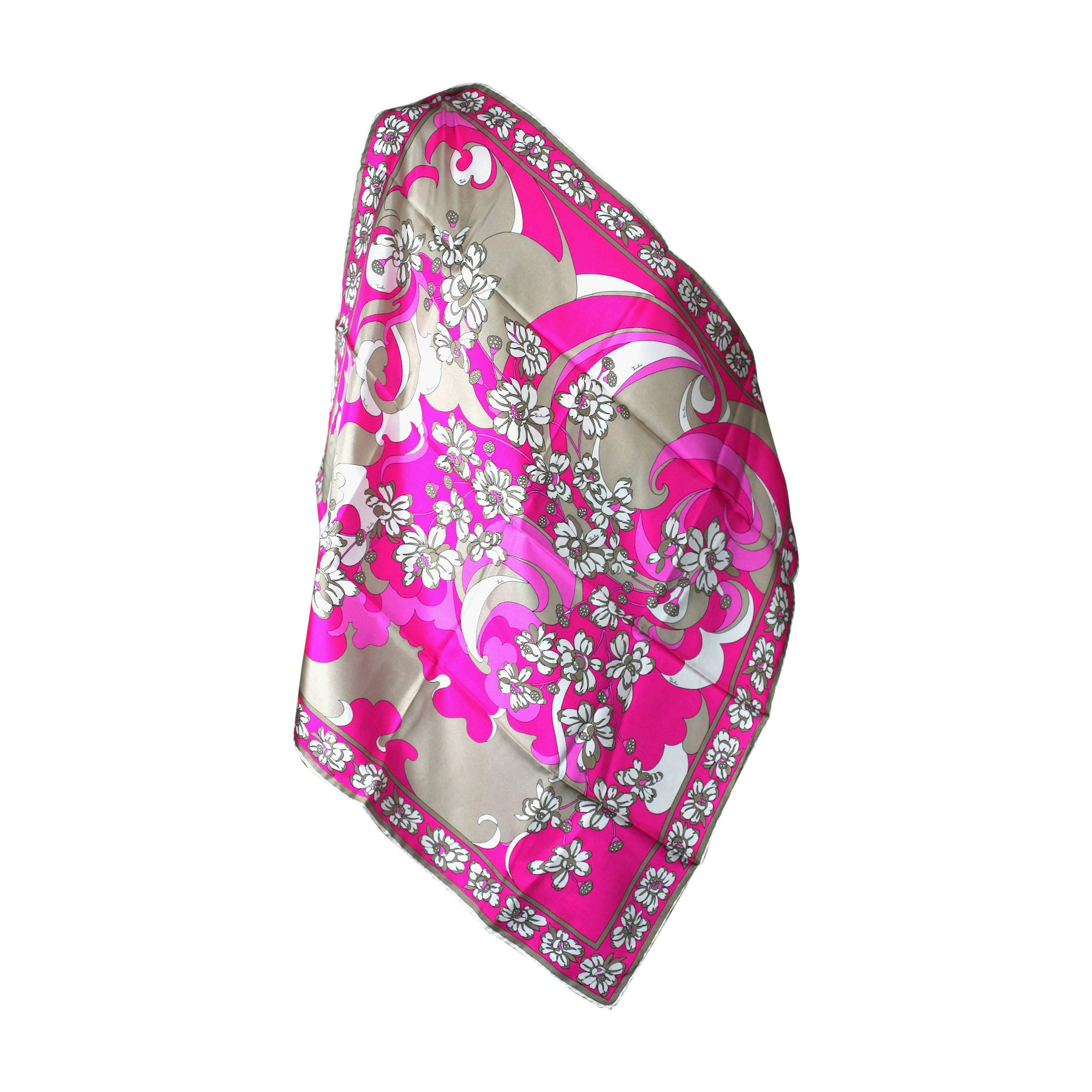 Emilio Pucci Hot Pink Floral Scarf For Sale