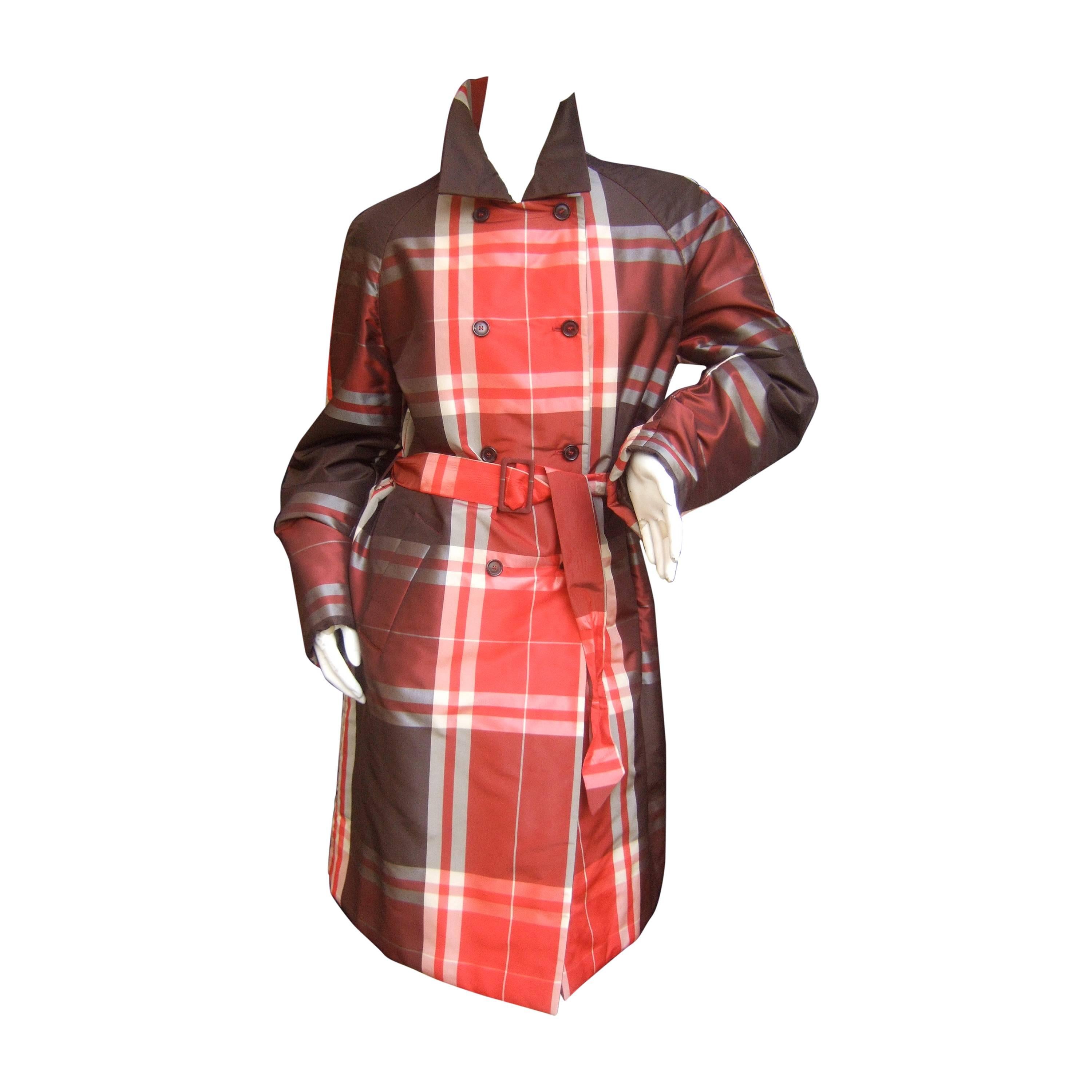 Les Copains Plaid Belted Trench Coat Made in Italy Size 42 For Sale