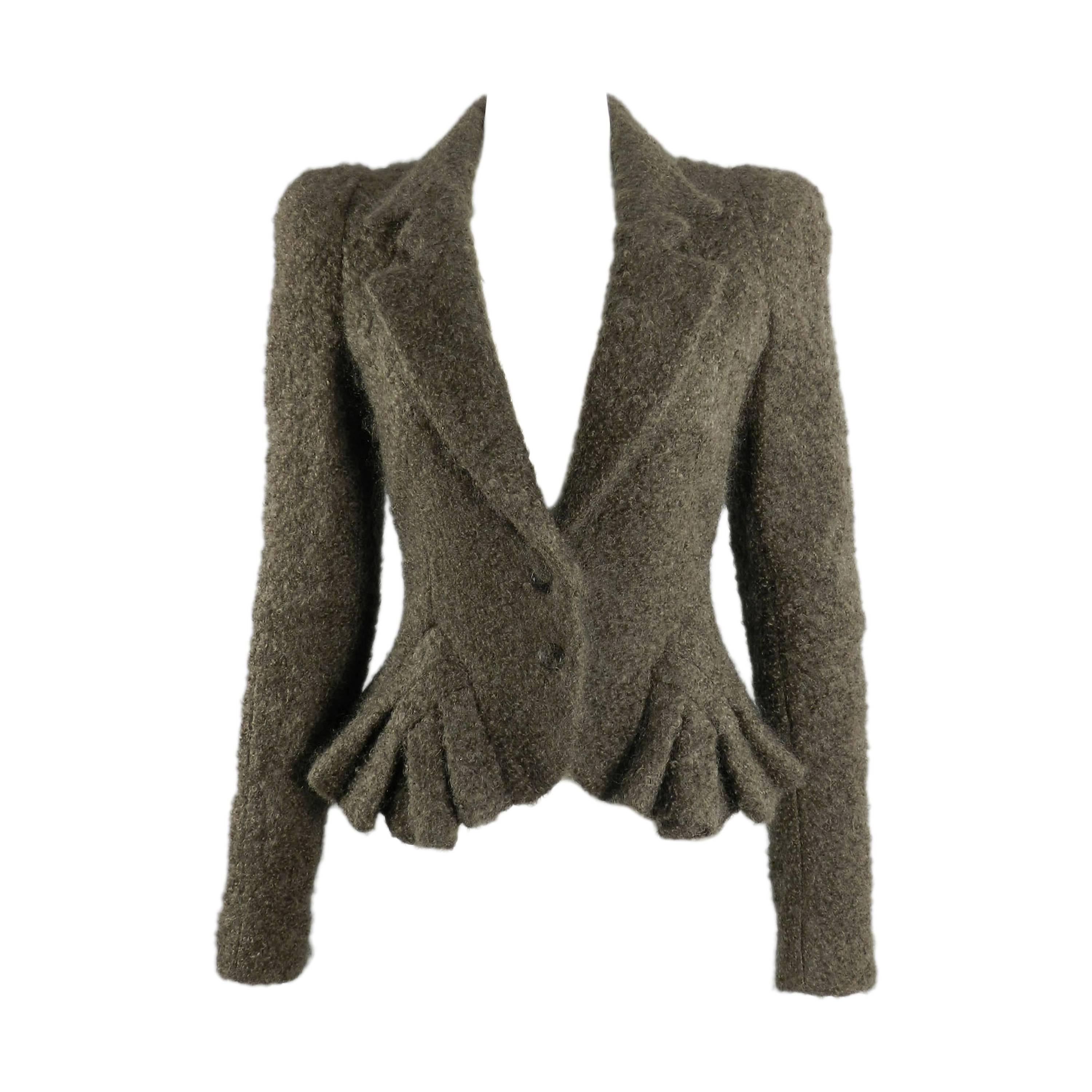 John Galliano Brown Boucle Wool 1950's Vintage Style Jacket